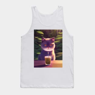 Persian Exotic Shorthair Cat with boba bubble tea Tank Top